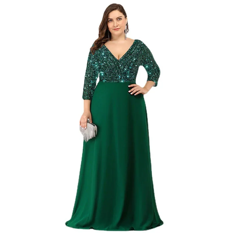 Vestidos de talla grande para mujer, vestido elegante de gasa con lentejuelas para fiesta de noche, maxivestido Formal a la moda para boda y cóctel