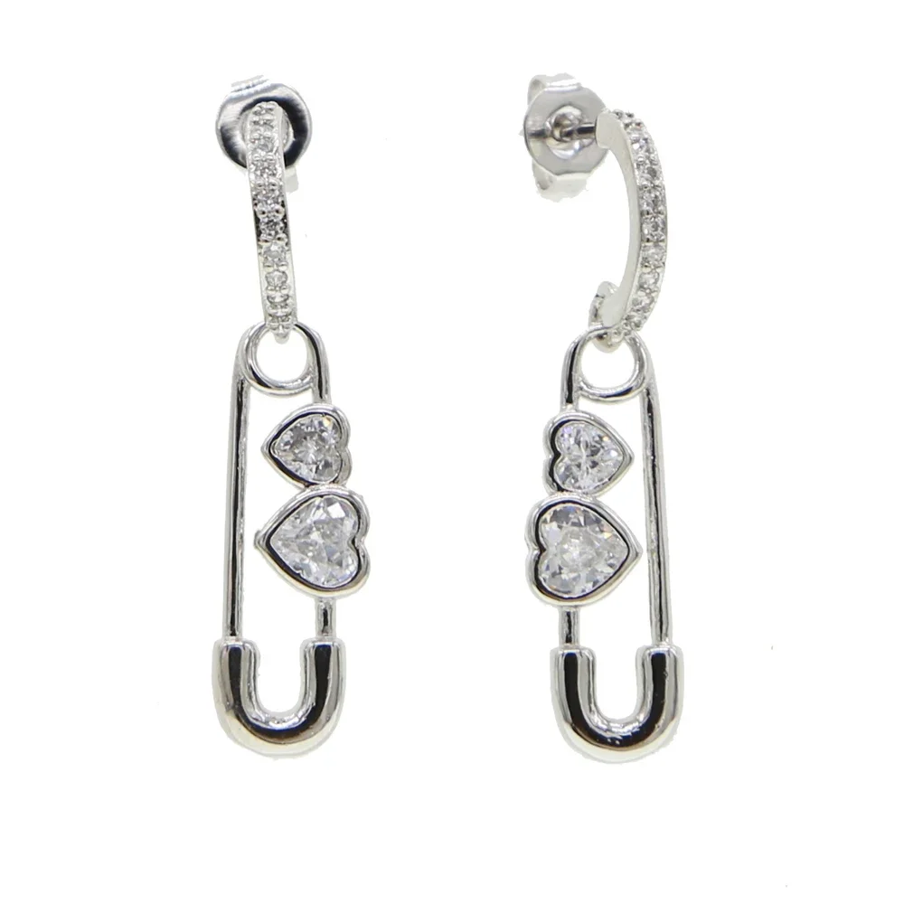 Safety Pin Dangle Tassel Earring for Women Lady Drop Ship Wedding Dangle Earring Jewelry with Bling Cz Paved Jewelry