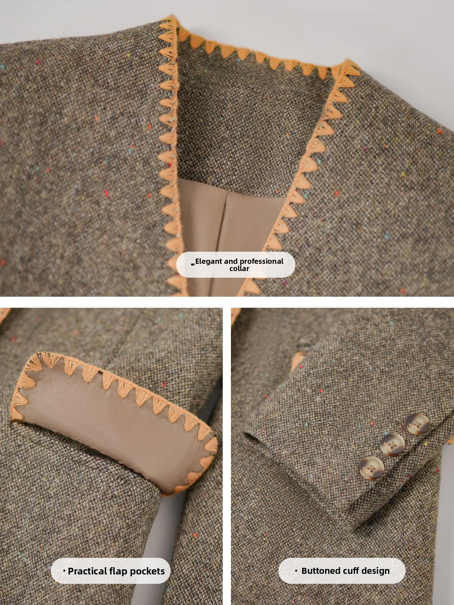 Karamellfarbener Tweed-Anzug für Damen, tailliert, Nel Jaet, Herbst-Winter, Faion-Oberbekleidung, passendes Rock-Set