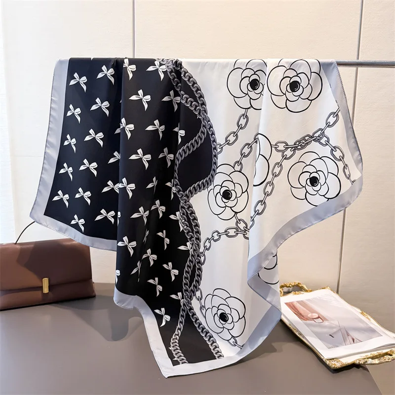 

2025 90*90 см квадратный шарф женский модный хиджаб роскошные шали накидки лента для волос повязка на голову с принтом шеи шелковые шарфы бандана пашмина