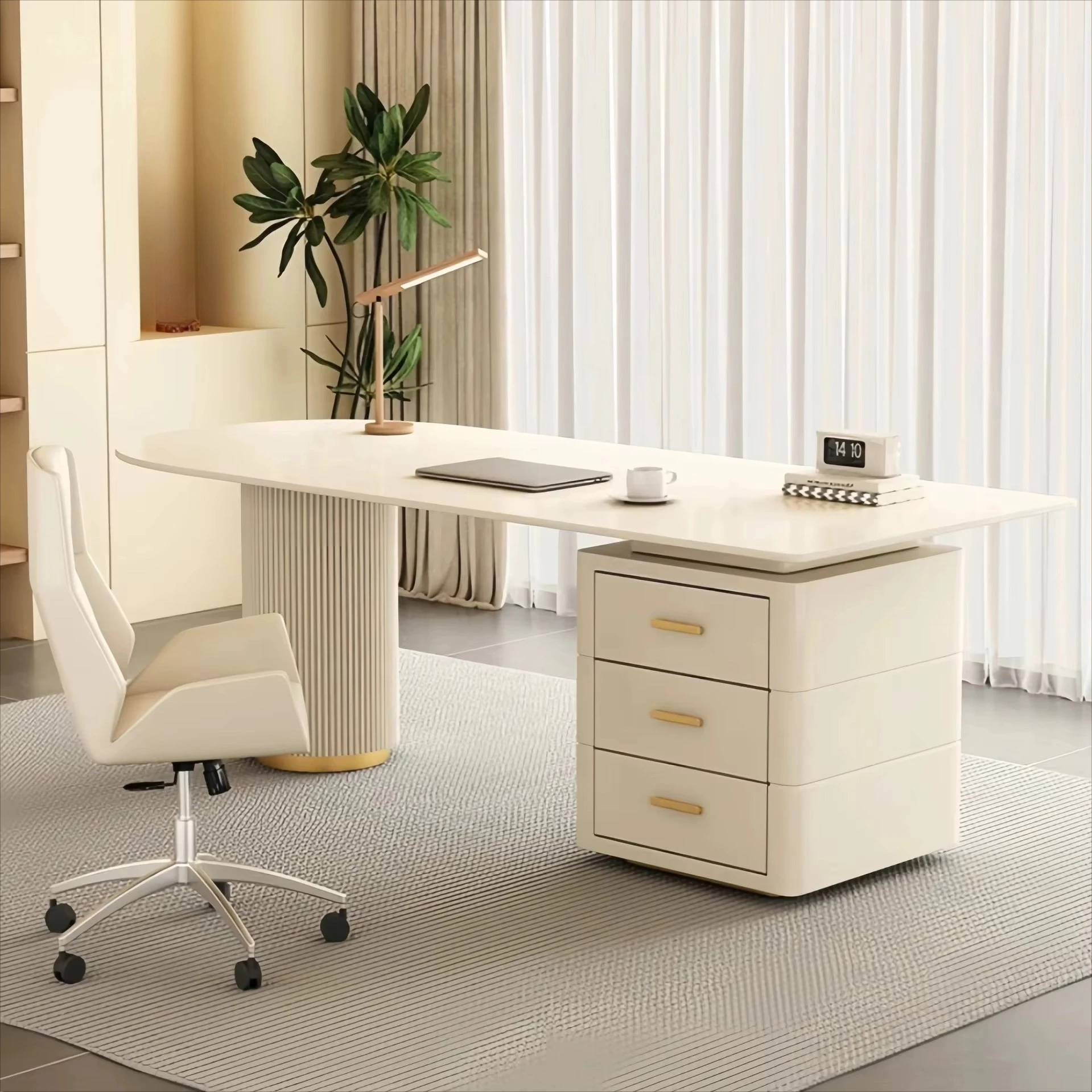 Modern minimalist burnt stone desk with three drawers Family desk