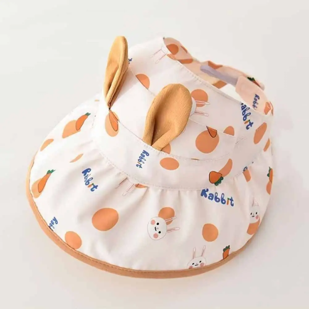 Bunny Ears Children's Sun Hat Polyester Empty Top Cute UV Sun Hat Wind Protection Cartoon Print Children Sunscreen Visors