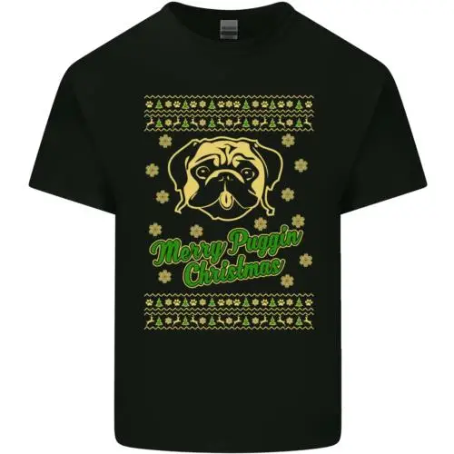 Frohe Puggin Weihnachten Lustig Mops Herren Baumwolle T-Shirt