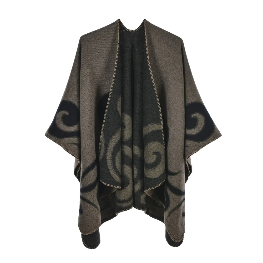 

Autumn Winter Female Cloak Women Shawl Retro Split Warm Imitation Cashmere Scarf Shawl Ponchos Capes P6