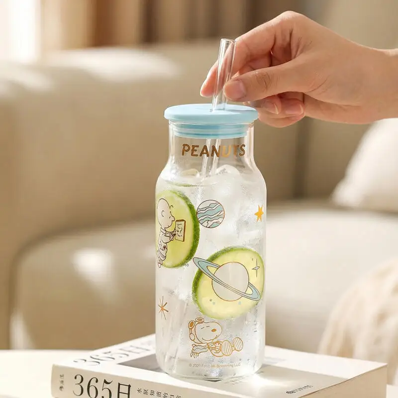 Snoopy Family Glass Cup Cartoon Kawaii Ice Cream Cup Office Cup Couple Cup Interstellar Roaming 650Ml Home Warming Water Cup