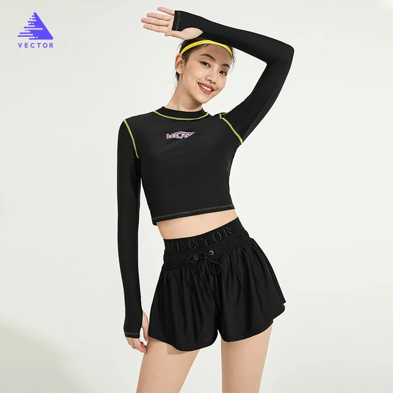 VECTOR Women's Swimwear 2023 Girls' Solid Color Swimwear Set Beach Long Sleeve with Chest Cushion Quick Dry Breathable Fishing