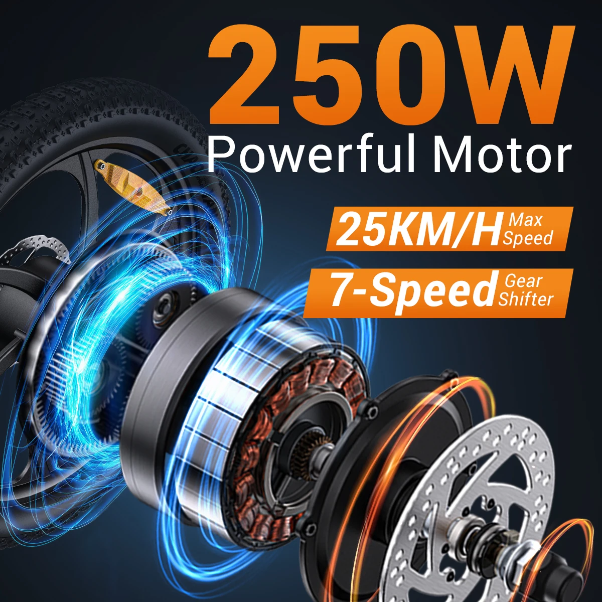HillMiles MilePort Bicicleta Eléctrica Plegable, 20" × 3,0" Fat Tire E-bike, Motor 250W, Batería 36V 13Ah, Autonomía 120 km, 25 km/h, 7 Velocidades, Frenos de Disco, E-bike Ciudad & Off-Road, Enviado desde Italia
