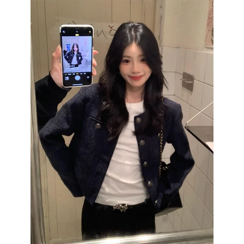 

Blue Short Quilted Jacket Women's 2026 Spring Autumn New Style Luxury Sensation Super Beautiful Ladylike Top Button Design
