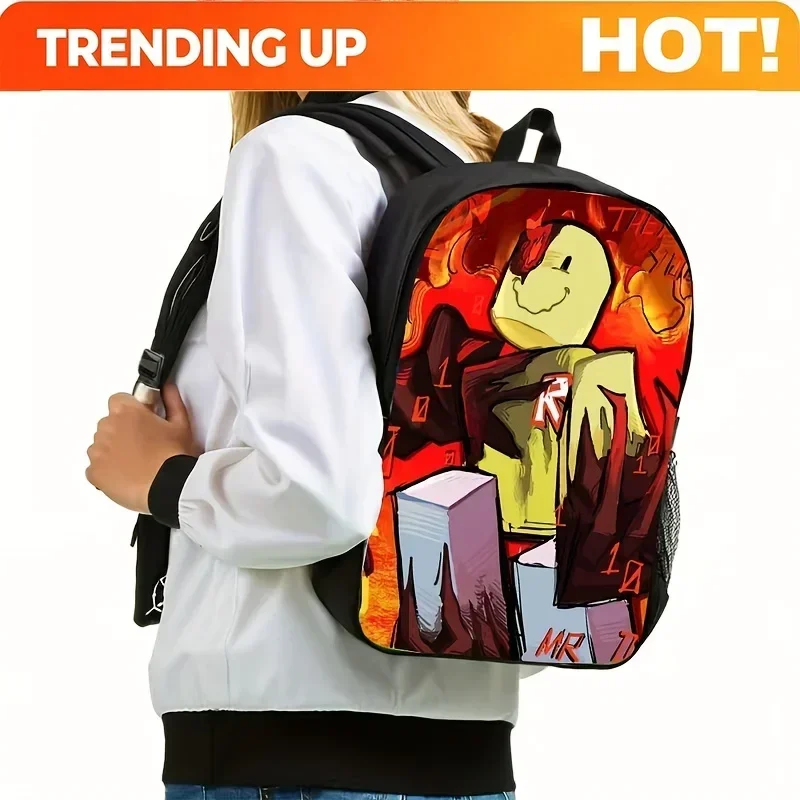 Custom Bag 3pcs Red Forsaken John Doe Blocky Game Fire Character Backpack Set With Flame Print - Large Capacity School Bag Suita