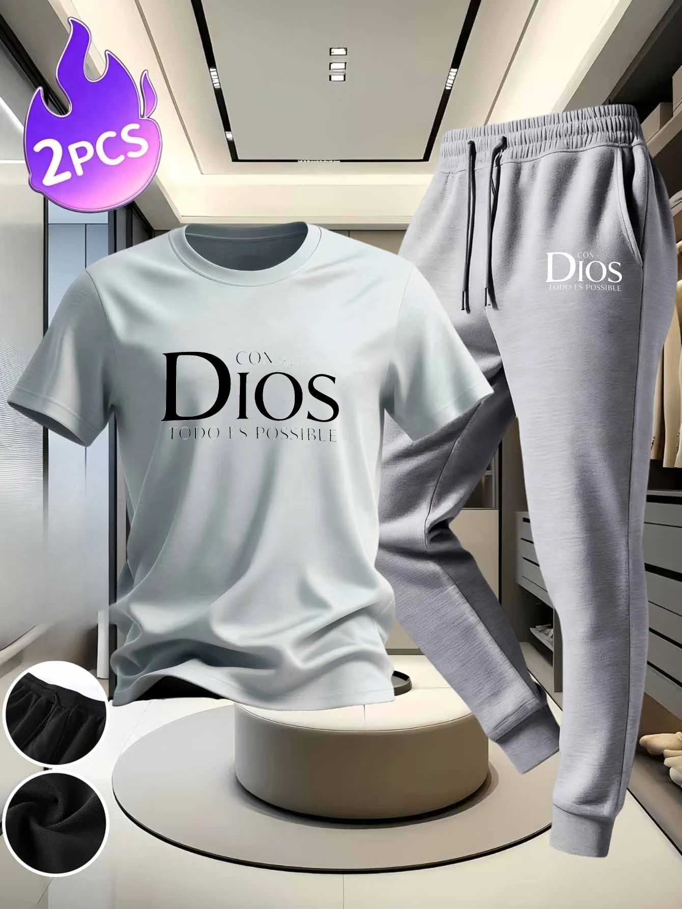 

2026 summer new two-piece set of pure cotton short-sleeved T-shirts with trousers The colors are white and black The printed