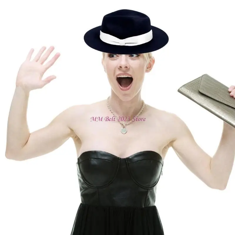 

49ME Изысканные шляпы с бантом Дышащая многофункциональная шляпа Однотонная валяная шляпа