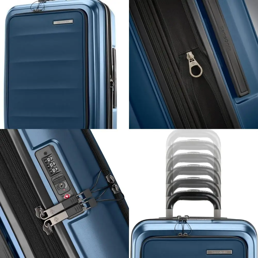 

Expandable 21-Inch Hardside Luggage with Front Pocket, 360° Spinner Wheels, Adjustable Handle, TSA Lock - Blue