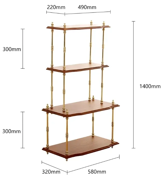 

Retro European-Style Storage Rack Multi-Layer Display Shelf Living Room Light Luxury Brass Solid Wood Display Rack