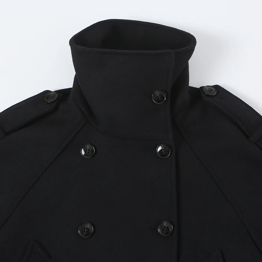 KASLEAD Women's Fashion High-End Double-Breasted Chimney-Neck Jacket Long Sleeve Short Style Polyester Fiber Autumn New Arrival