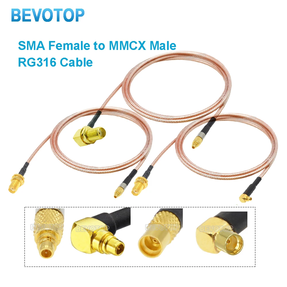 2 Peças Cabo Extensor Coaxial RF Pigtail RG316 com Conector MMCX Macho Reto para SMA Fêmea em Ângulo Reto 90 Graus para Antena FPV 5CM-10M