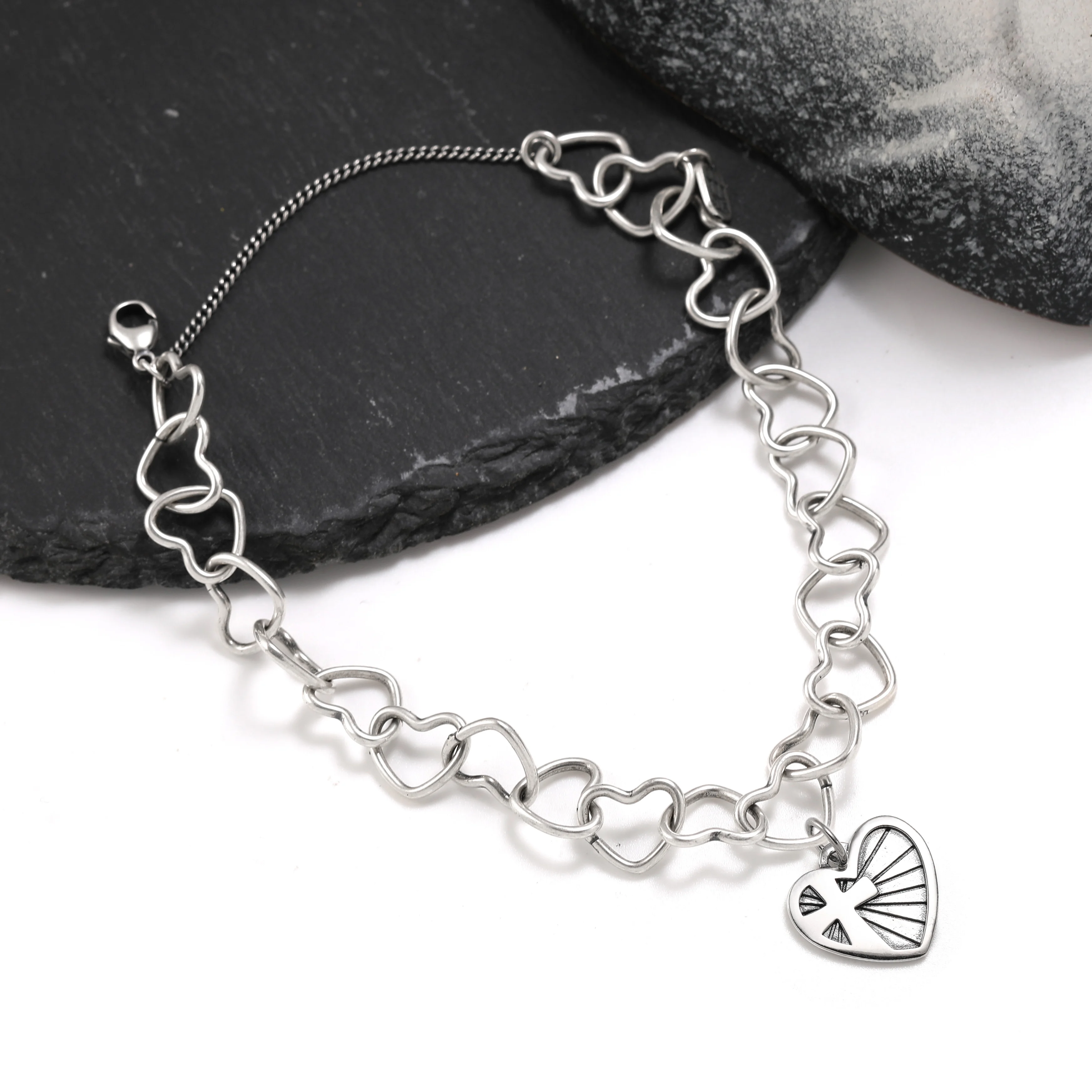 

Genuine 925 sterling silver Connected Hearts Charm Bracelet DIY love pendant