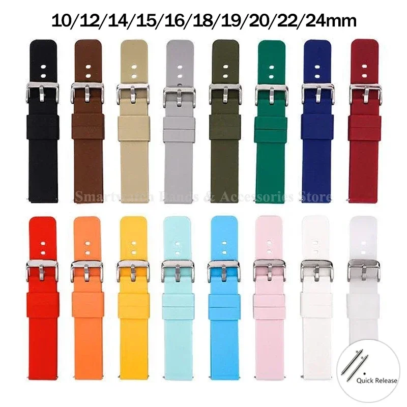 Silicone Watch Band 10mm 12mm 14mm 15mm 16mm 18mm 20mm 21mm 22mm 24mm Quick Release Watch Strap for Men Women Universal Bracelet