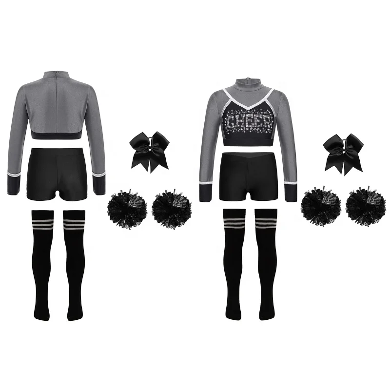 6～16歳向けカスタムチアリーディングユニフォーム、子供用パフォーマンスウェア、女の子用卸売高級長袖ユーススクールチアリーディングユニフォーム