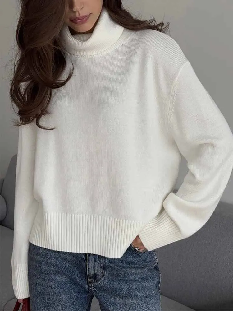 

BKQU корейские женские свободные однотонные свитера с воротником, теплый мягкий пуловер, трикотаж, базовые женские топы, осенне-зимний джемпер 2025