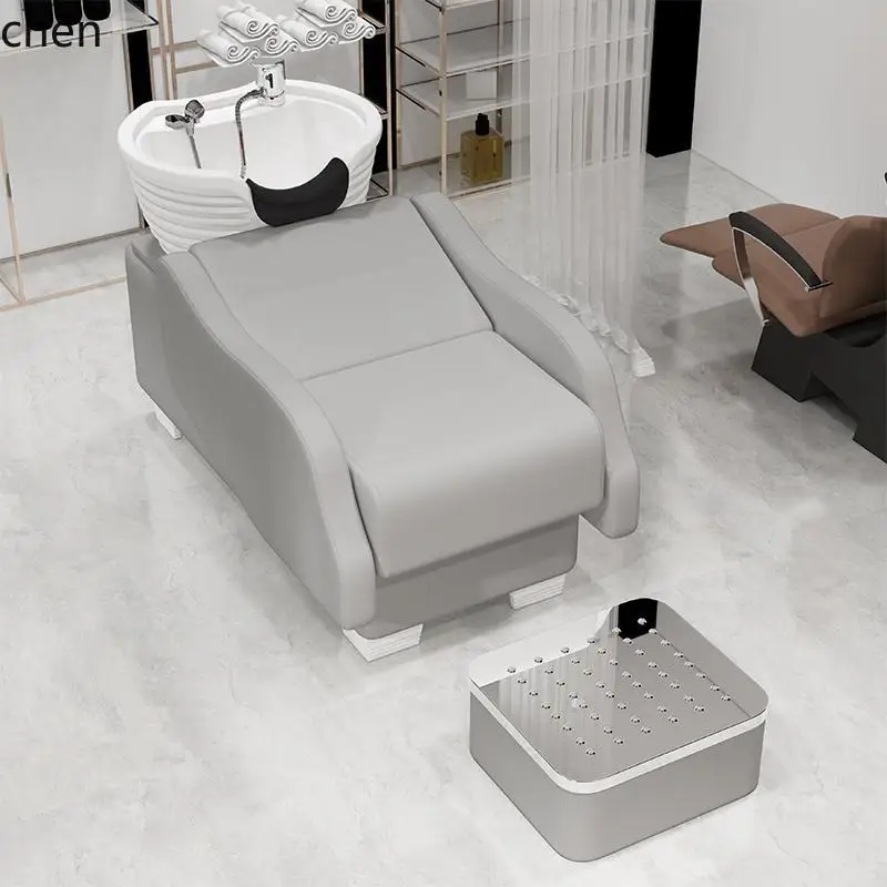HXL Stainless Steel Shampoo Bed Barber Shop Special Semi-Lying Shampoo Bed Flushing Bed