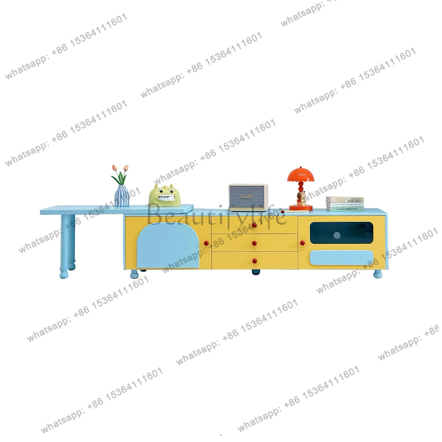 

Telescopic TV cabinet small apartment solid wood storage combination dopamine living room household floor cabinet