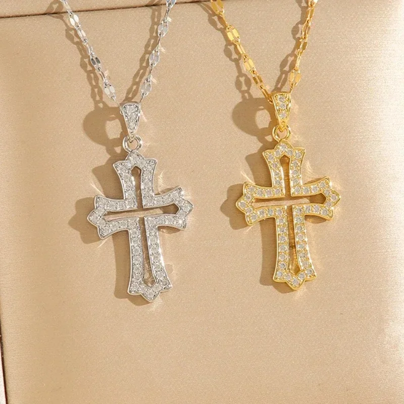 

Ожерелье во французском стиле, женское ожерелье с крестом в стиле ретро, персонализированный кулон, ожерелье с подвеской из циркона, цепочка на ключицу