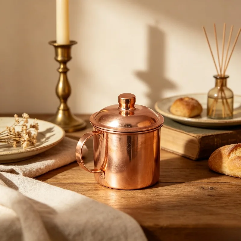 Double-wall Insulated Copper Cup Set,Thickened Heat-retaining Bowl with Spoon Chopsticks, Rustic Tableware Dinnerware Collection