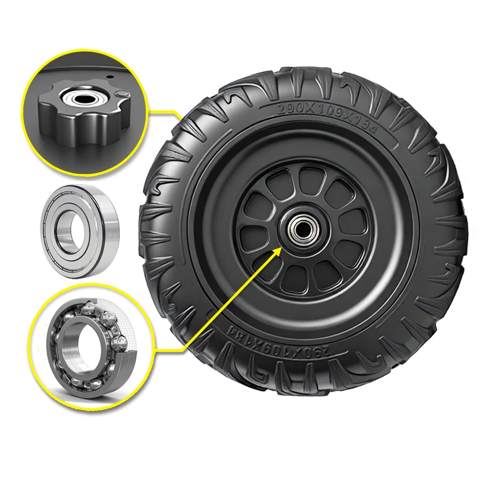 1pcs 29CM/11.4'' EVA Solid Rubber Tire for Children Power Wheels Ride on Car ﻿Alligator Tires Upgrade Parts,Black,Bearing,Wheel