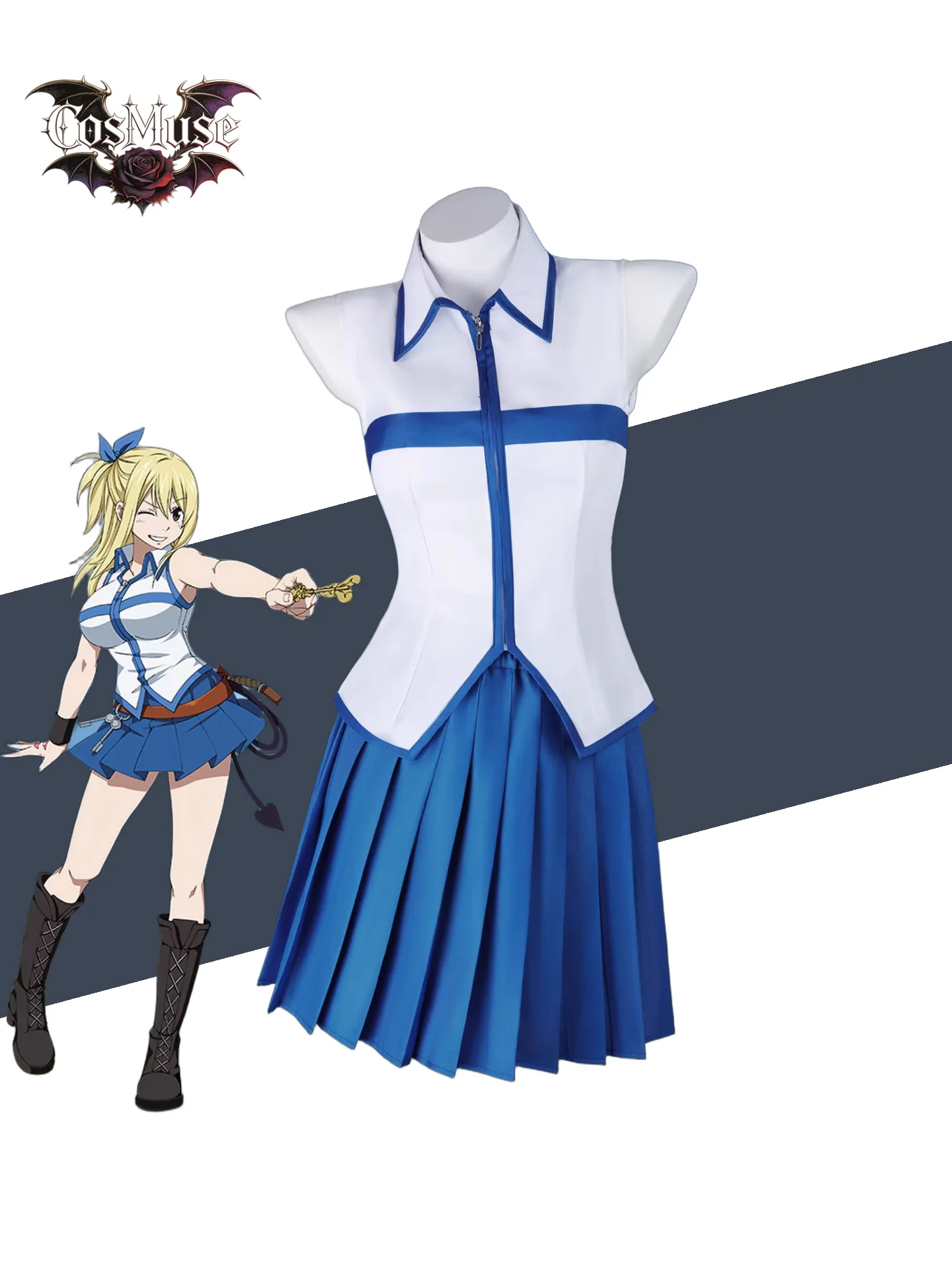 

Fairy Tail Lucy Heartfilia Cosplay Costume - White Shirt Skirt Uniform Headband Wig Women Halloween Carnival Party