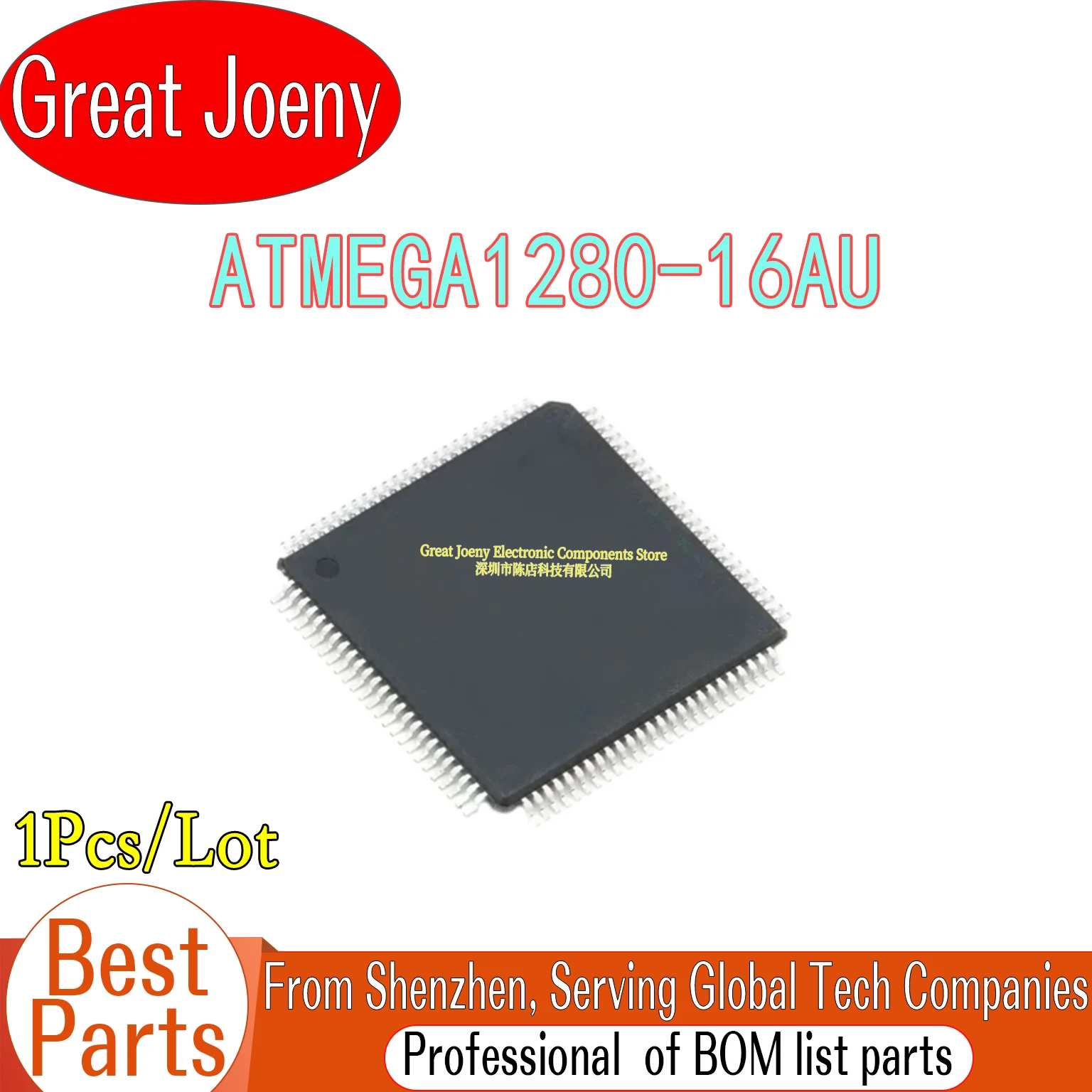 100% New Original ATMEGA1280-16AU ATMEGA1280 IC MCU Chipset TQFP-100