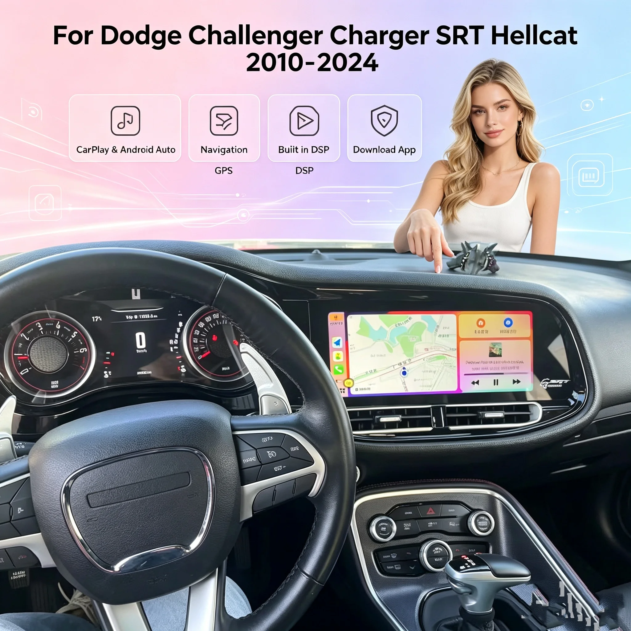 v For Dodge Challenger Charger SRT Hellcat 2010-2024 Android Car Radio Stereo Video Multimedia Player Stereo GPS Navigatio Unit