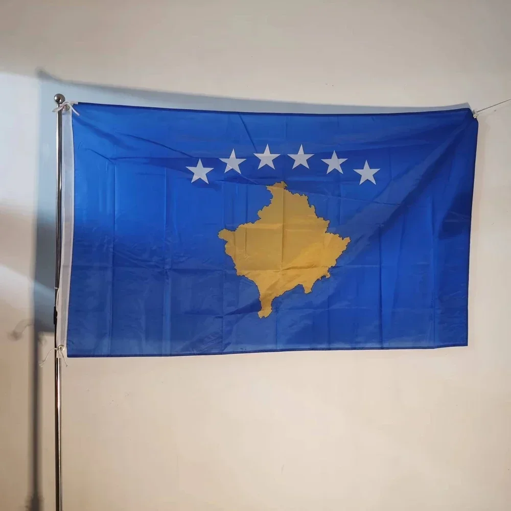 Kosovo Flag 3x5ft 90X150CM Double Penetration Polyester Printed Hanging Kosova Banner for Decoration