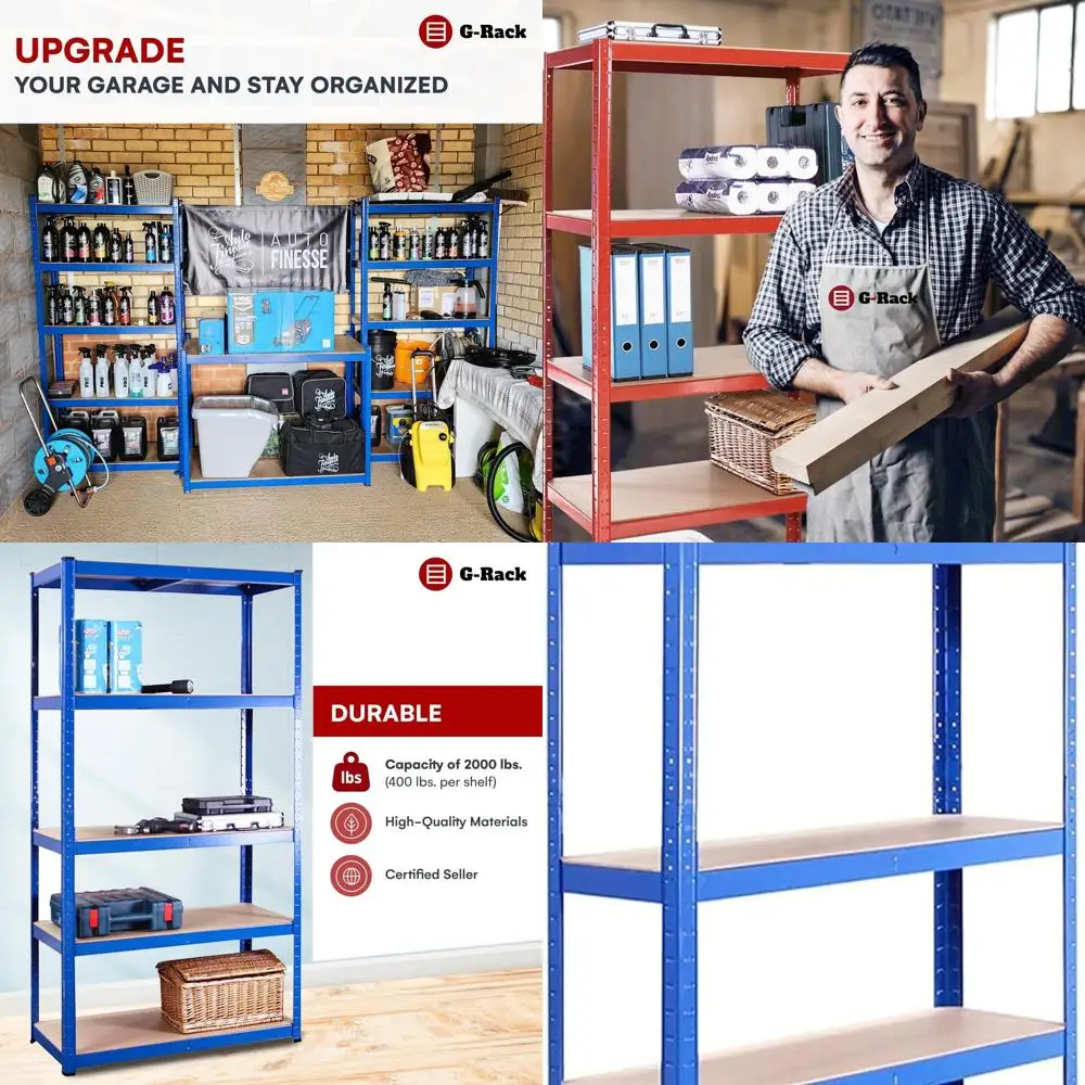 

Heavy-Duty 5-Tier Blue Garage Shelving Unit - 71H x 35L x 12W - 2000 lbs Capacity, 400 lbs per Shelf - Ideal for Workshops, Shed