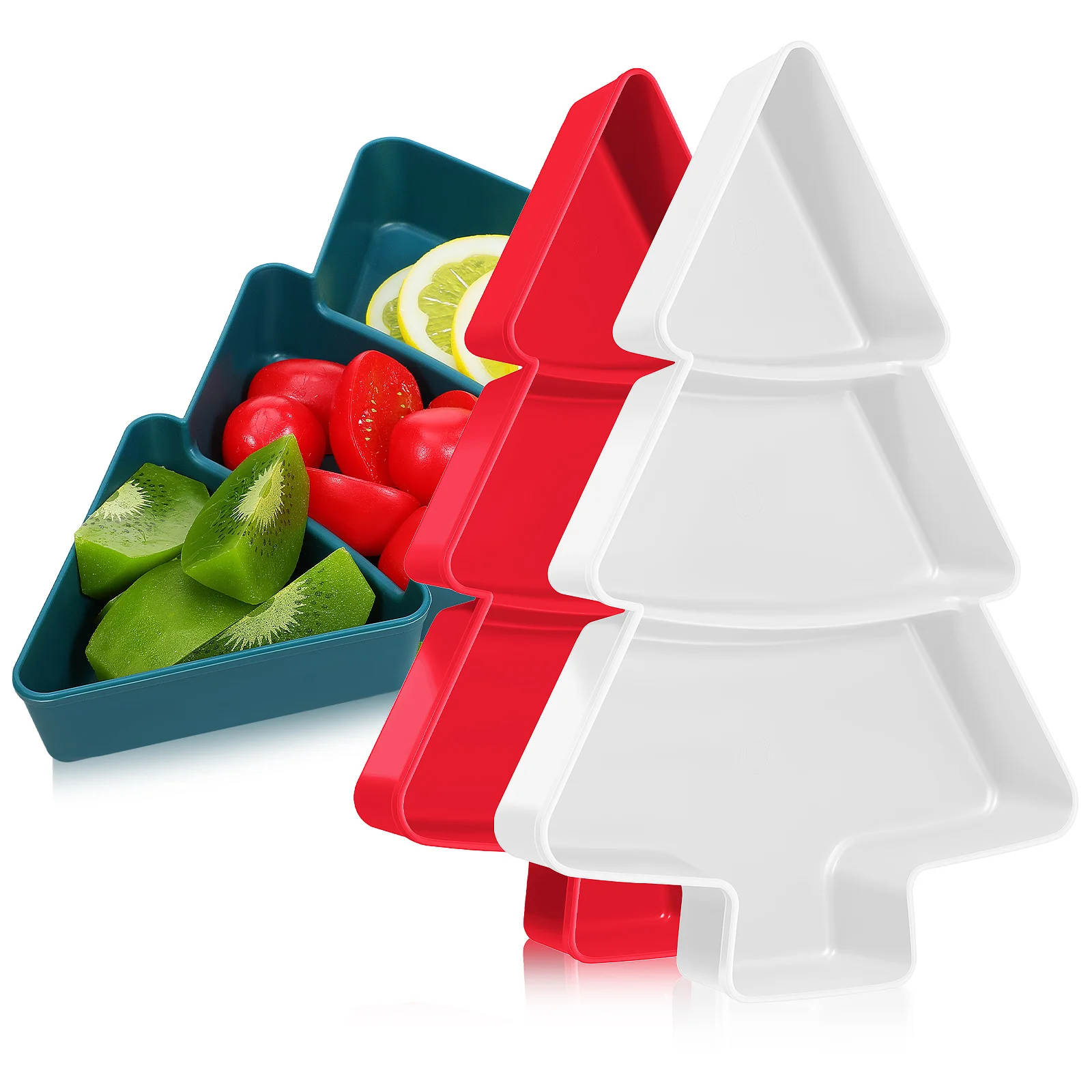 

3pcs Christmas Tree Shaped Fruit Tray: Reusable Plastic Snack Plate For Candy Nuts Appetizers Holiday Serving Dish Decorative