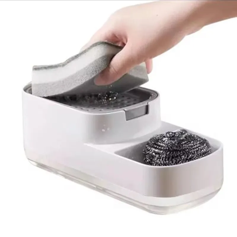 

BAAR-Automatic Soap Dispenser With Sponge Holder, Manual Liquid Soap Dispenser For Kitchen And Bathroom, Includes Storage Box