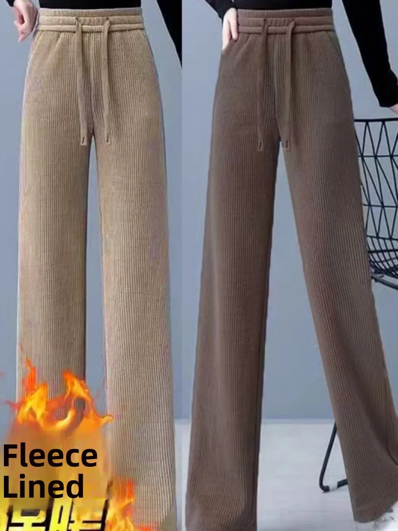 세이 브라운 Fce 안감 있는 하이웨이스트 스트레이트 레그 와이드 레그 팬츠 가을 겨울 테니드 루즈핏 편안한 유럽산 면