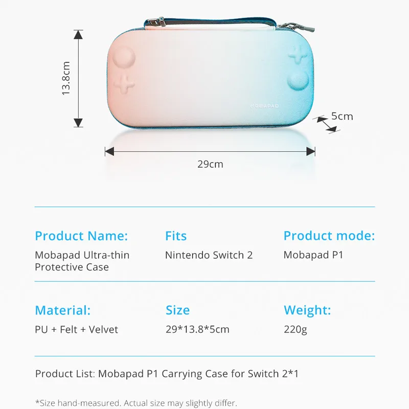 MOBAPAD P1 Tragetasche für Nintendo Switch 2, Aufbewahrungstasche, JoyPad mit YKK-Reißverschlüssen, Gehäuseschale, Schutzhülle für Switch 2
