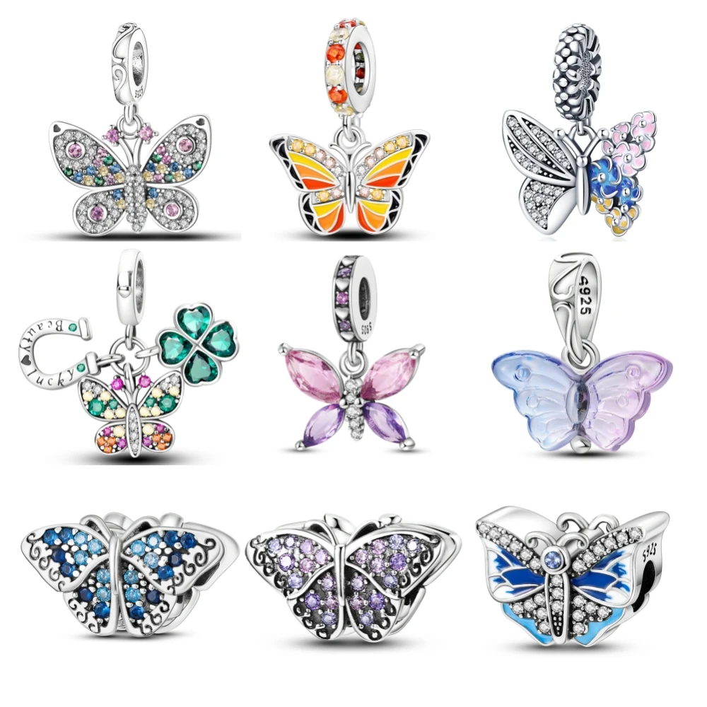 925 Sterling Silver Butterfly Themed Charms 24 Style Butterfly Pendant beads Fit Original Pandora Bracelets Women Jewelry Gifts