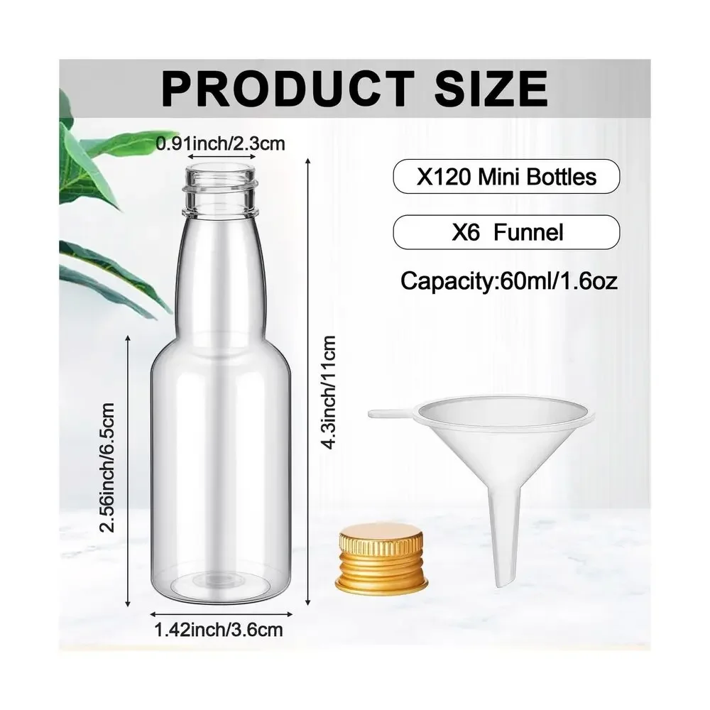 120 Pcs Mini Liquor Bottles, Plastic Spirit Bottle 1.7 oz Mini Empty Plastic A 50ml 25ml 100ml 150ml 5 oz