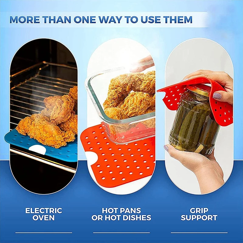 Air Fryer Silicone Liners - Reusable Air Fryer Basket Mats - Parchment Paper Replacement Air Fryer Accessories