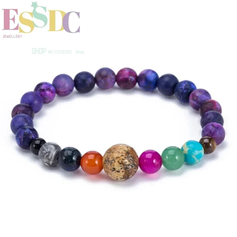Universe Galaxy Eight Planets Guardian Star Natural Lava Stone Beads 7 Chakra Yoga Bracelet for Men or Women Drop Ship