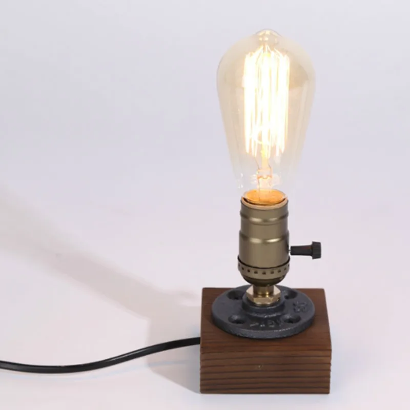 Home Office Learning Reading Table Lamp Industrial Style Retro Desktop Lamps Adjustable Manual Old Wooden  Light Lighting