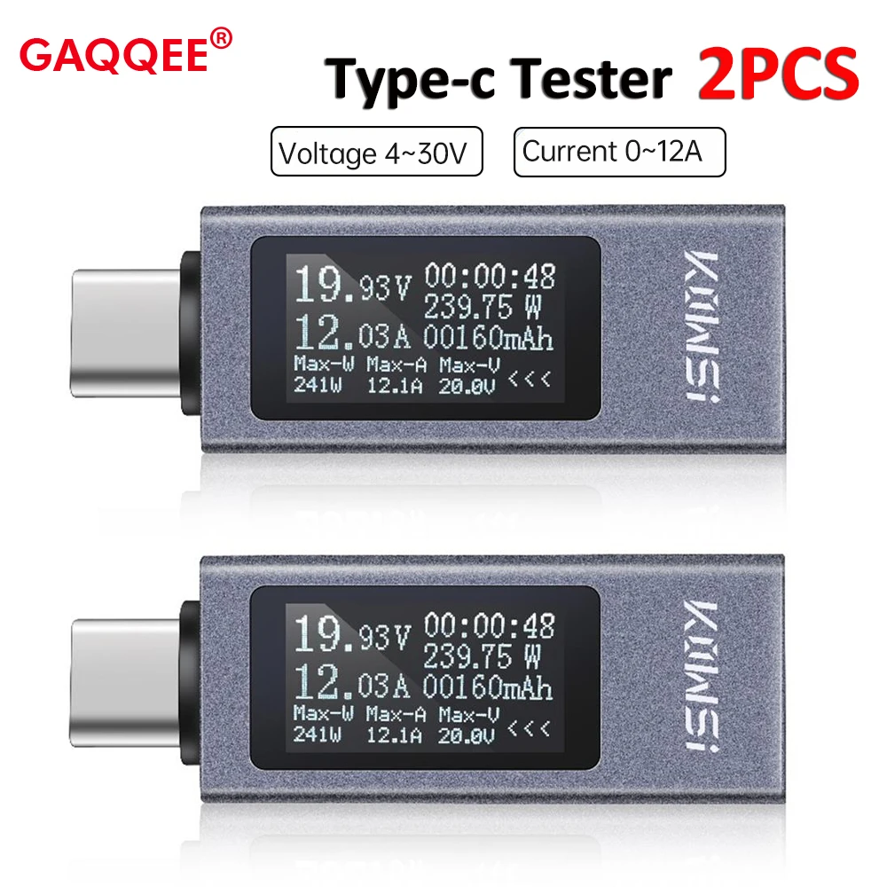 2PCS DC4-30V Voltmeter Ammeter Type-C Tester Digital Display Current Voltage Tester Power Electric Capacity Timing Energy Tester