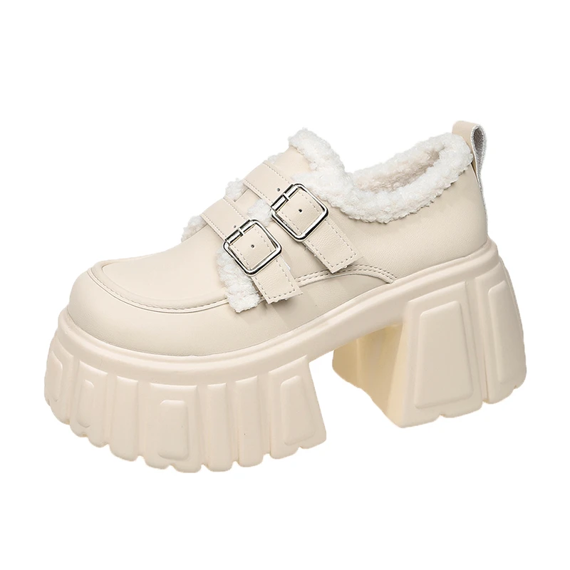 

2025/женские зимние ботинки на платформе 8,5 см, верблюжья пушистая теплая женская обувь с крючками и петлями, ботинки на толстой подошве из коровьей замши, повседневная обувь
