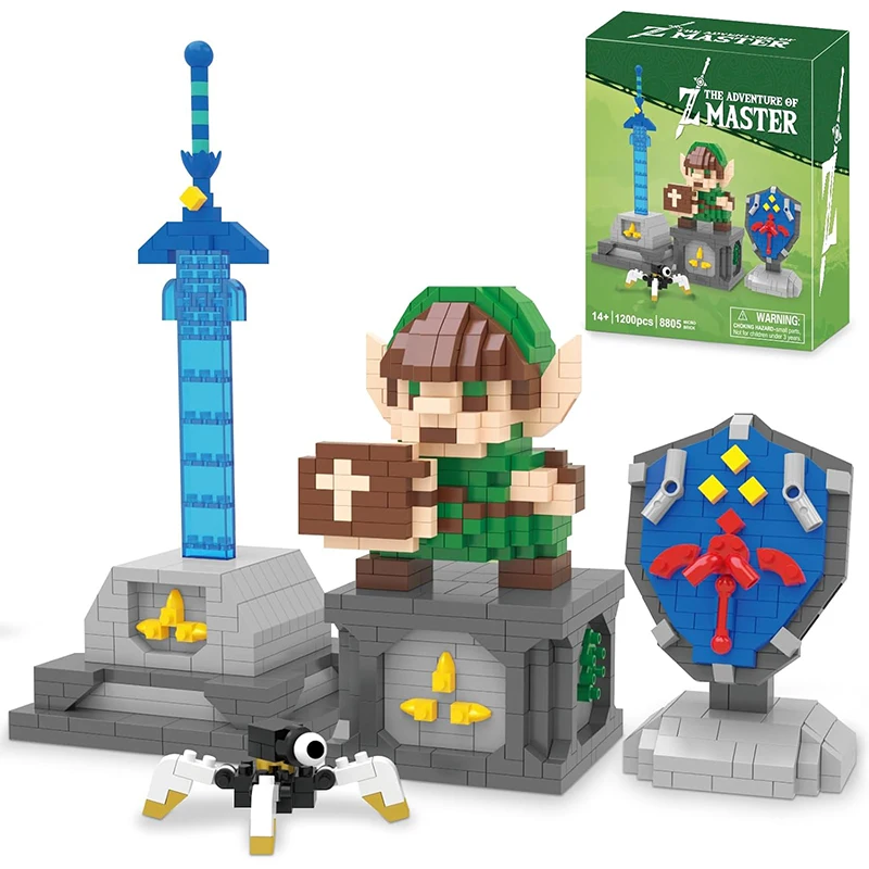 Jogos de desenhos animados crianças brinquedos link mestre espada e escudo hylian conjuntos de blocos de construção micro blocos figura ação modelos coleção