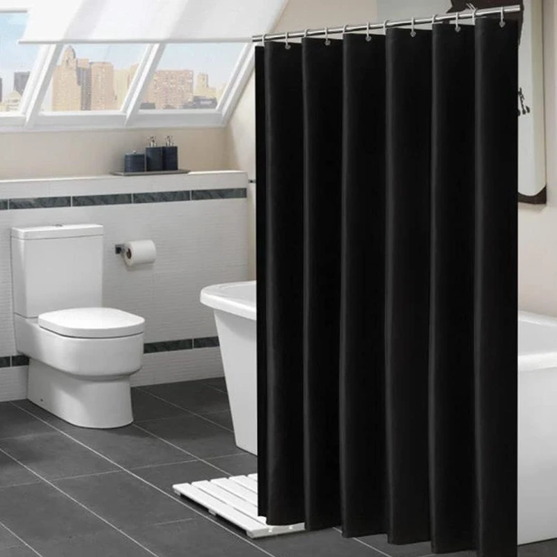 

White Shower Curtains Solid Color Bathroom Curtain Polyester Fabric Washable Waterproof Partition Bath Curtain with Hooks