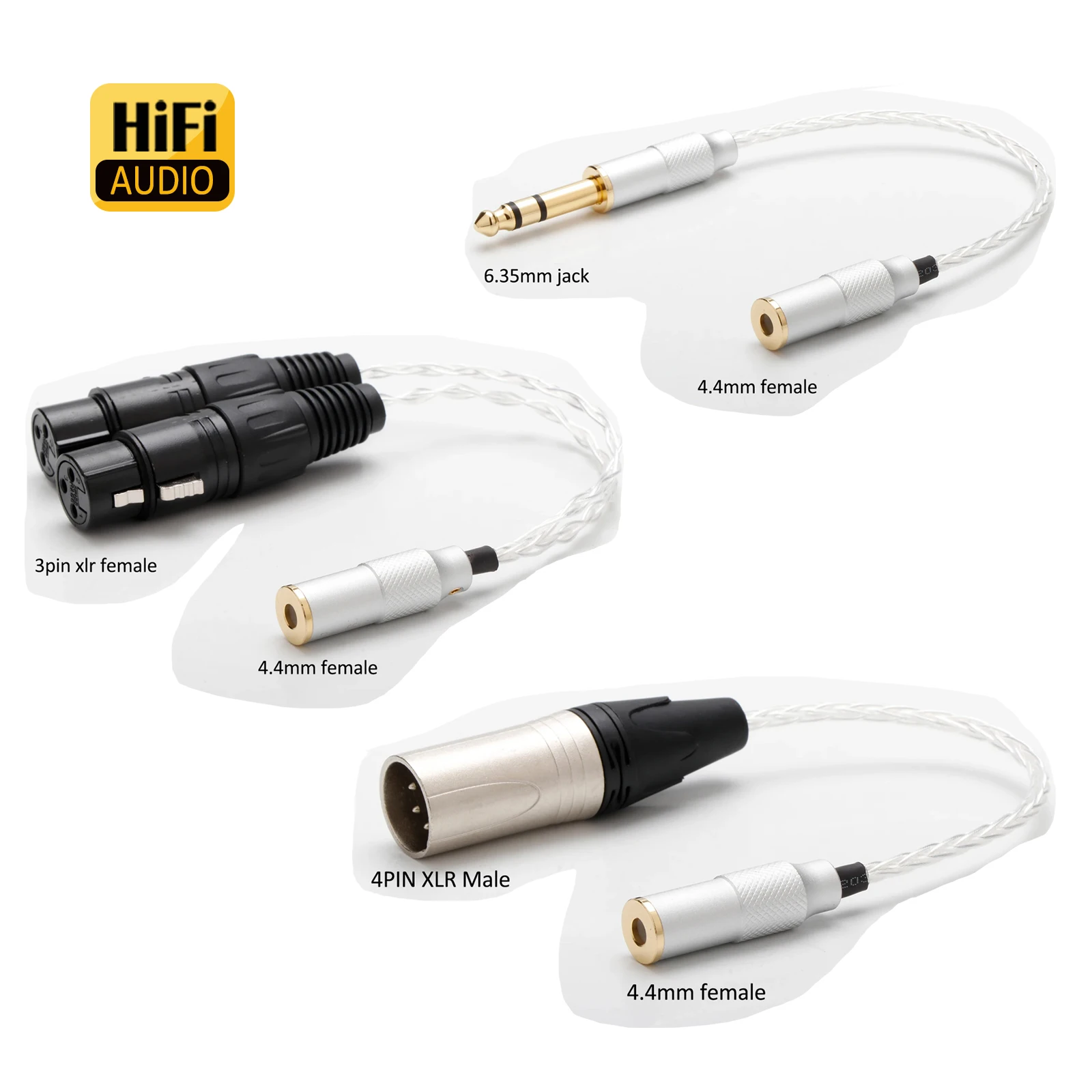 HiFi 6.35mm/4pin xlr 3pin xlr ~ 4.4mm 여성 7N OCC 실버 도금 오디오 어댑터 케이블 단결정 구리 와이어