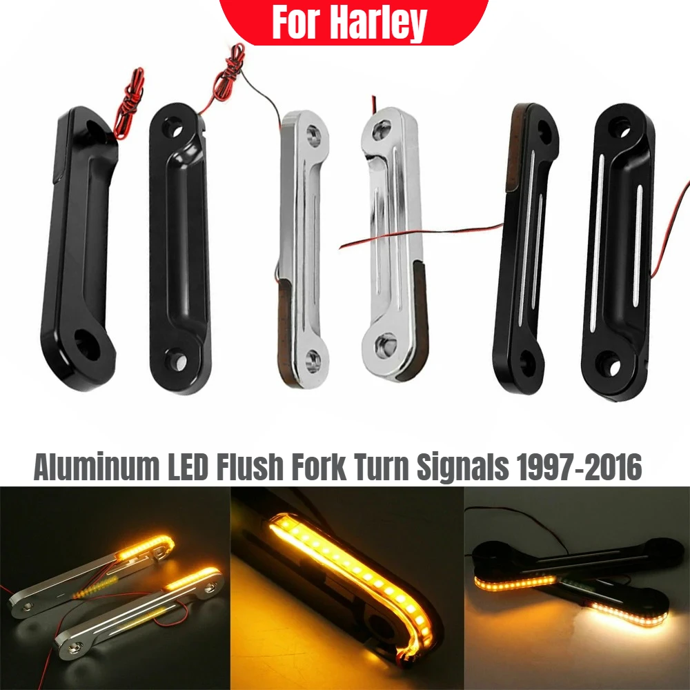 Motorcycle Aluminum LED Flush Fork Turn Signals for Harley Touring Electra Glide Street Glide Road King 1997-2016, Pair