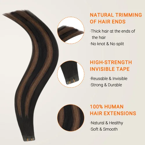 Imagen 2 del producto Extensiones de cabello con cinta, cabello humano, cinta Remy Real en extensión de cabello, piel sin costuras para salón, trasplante de cabello Natural de alta calidad