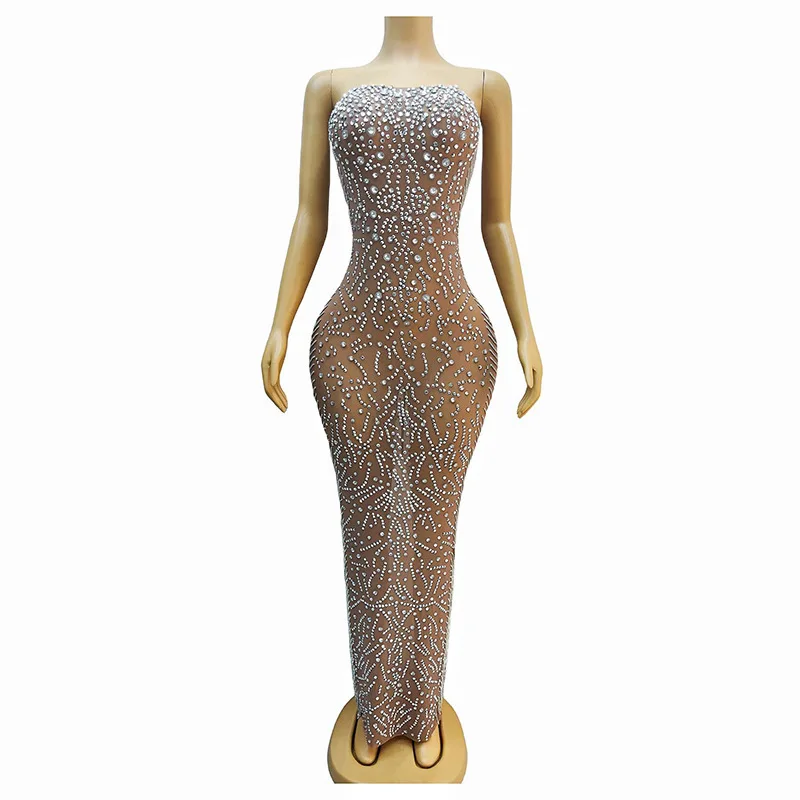 Temperament Sleeveless Long Performance Dress - Chest Wrapping Super Flash Full Diamond Sexy Hip-Wrapping, Slim Back Prom Dress